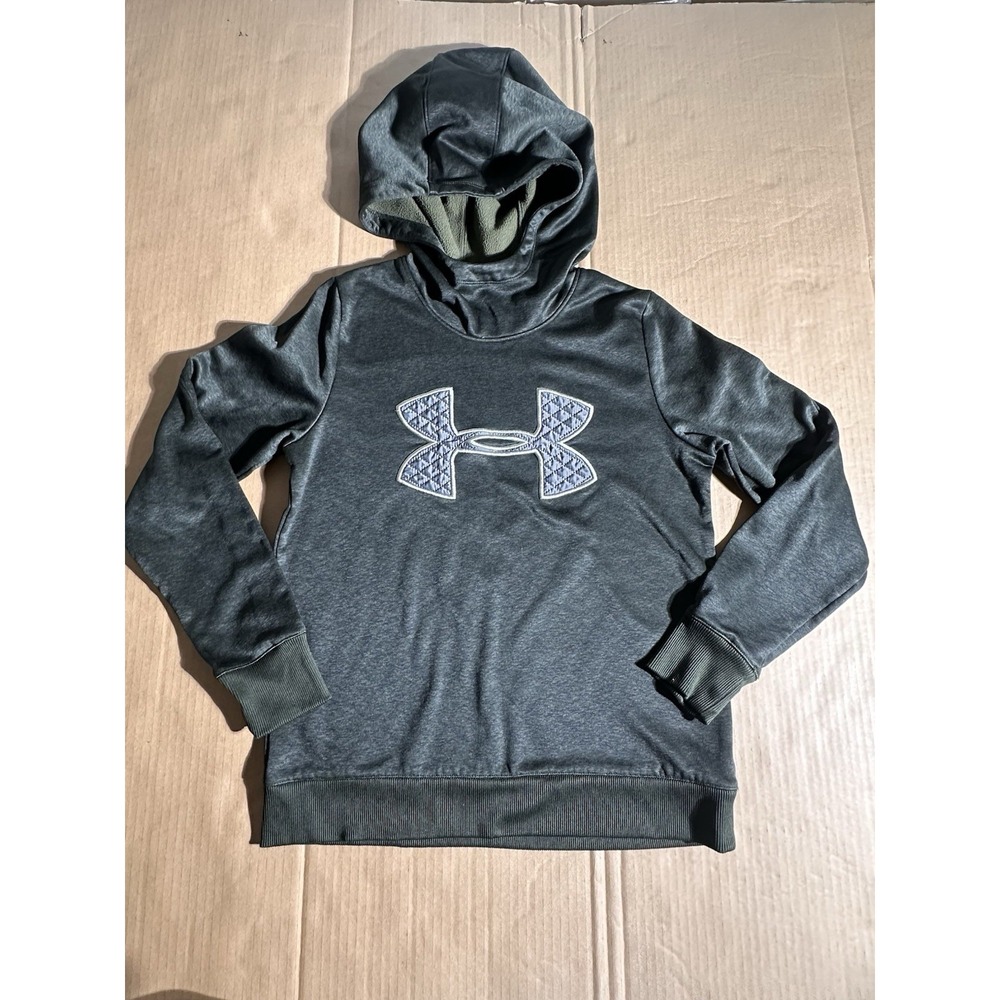 Under Armour ColdGear Hoodie Mens Medium Olive Green Loose Fit Fleece‎ Lined...